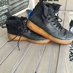 Nike Air Force 1 SF AF1 Mid Top Shoes Black Gum Lace Up Zip Sneakers Size 7Y
